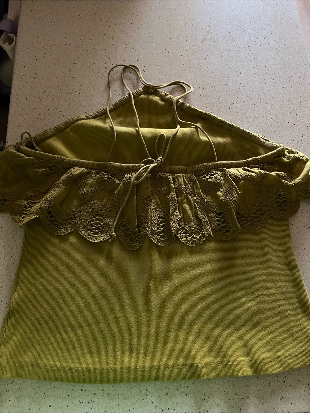 Anthropologie Crochet Cotton Lace-Trim halter top Olive Green XL - Picture 8 of 11